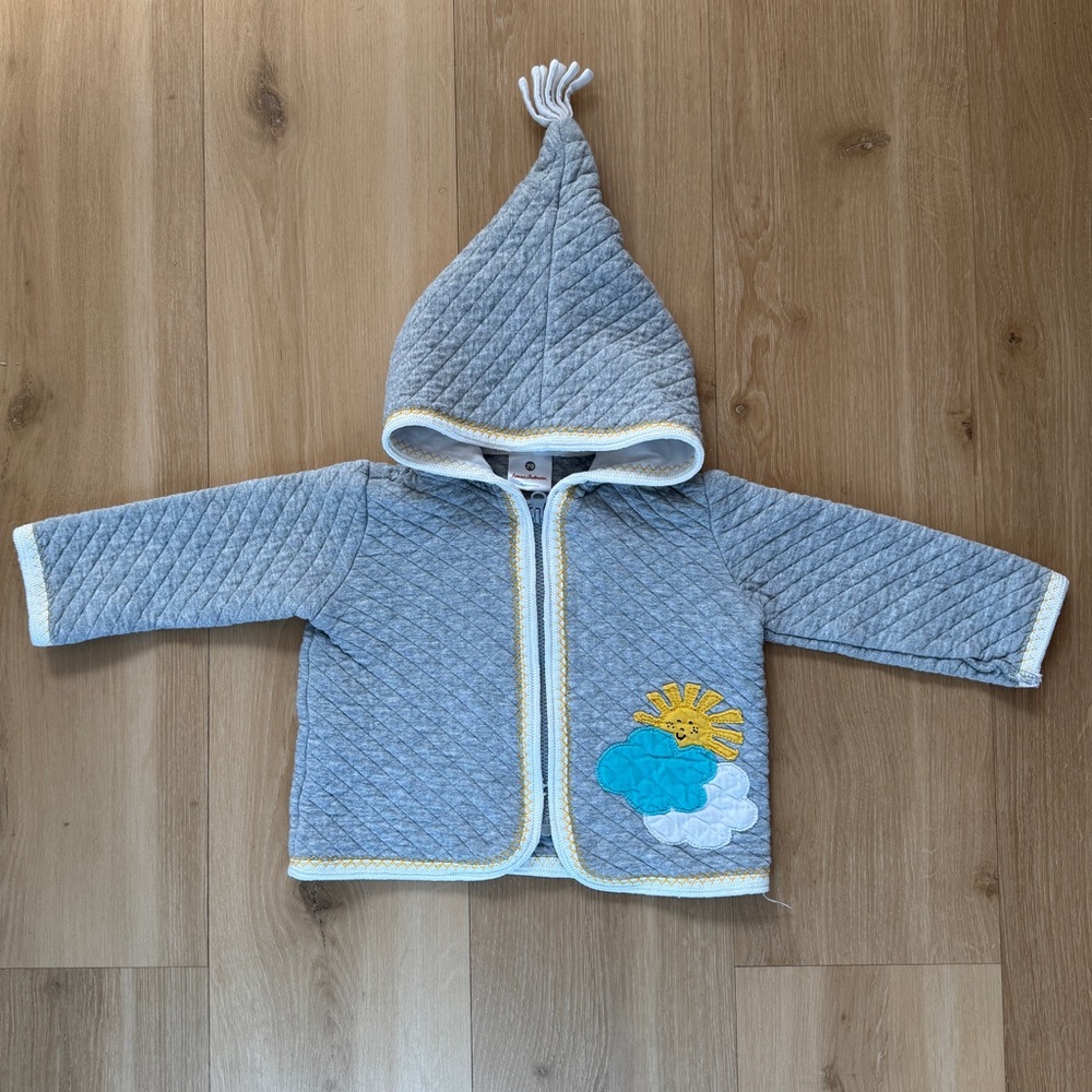 Hanna Andersson Gray Quilted Baby Hoodie, Girls/Boys, 6-12M